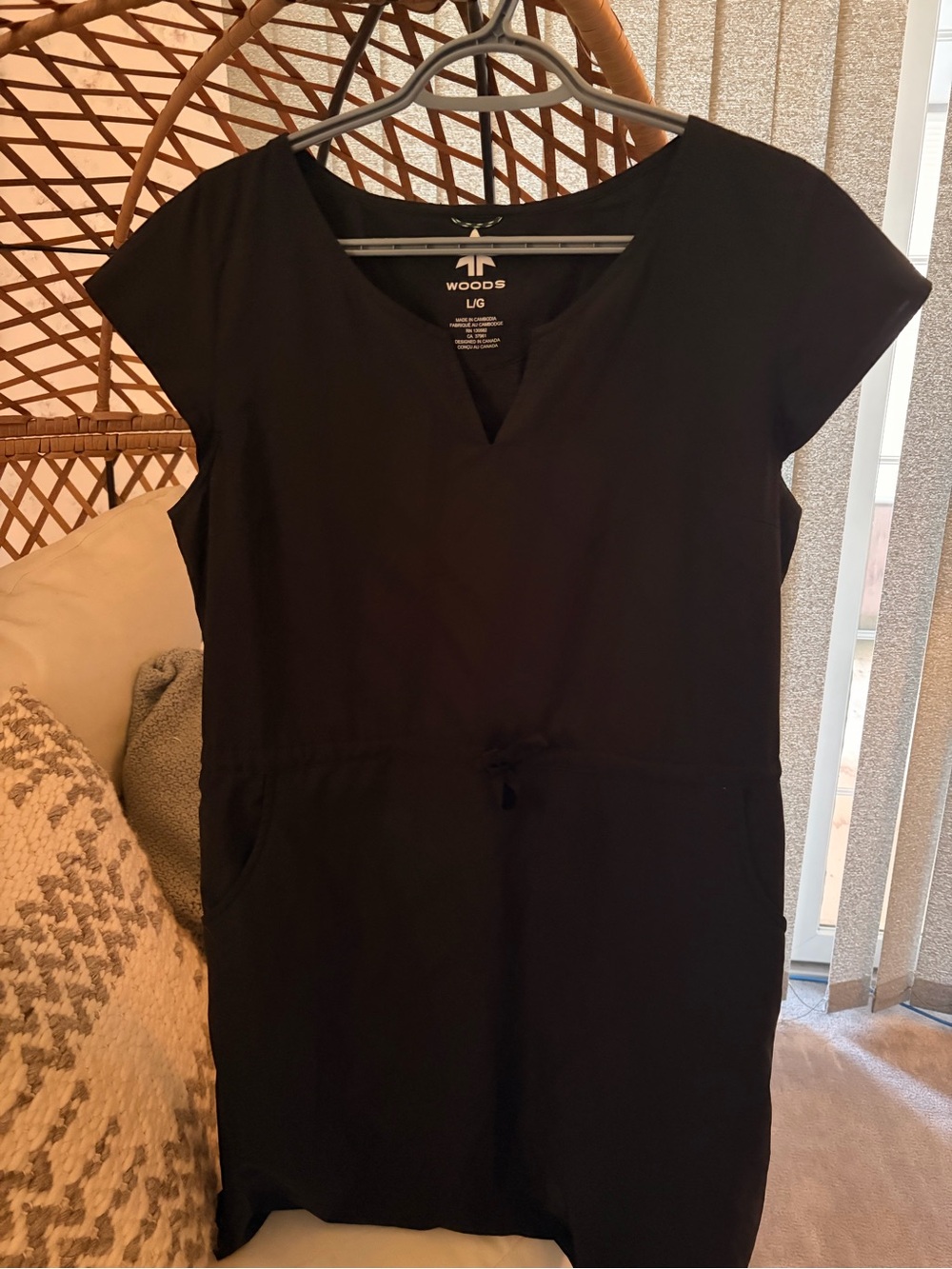 Woods Black V-Neck Mini Dress with Adjustable Waist